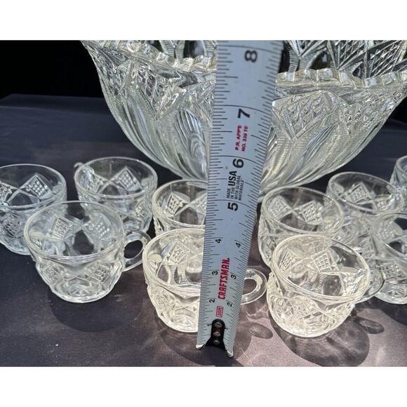 Gorgeous Antique DUNCAN & MILLER GLASS CO. No. 52 Punch Bowl & 11 Cups 1896-1910 - Picture 6 of 12